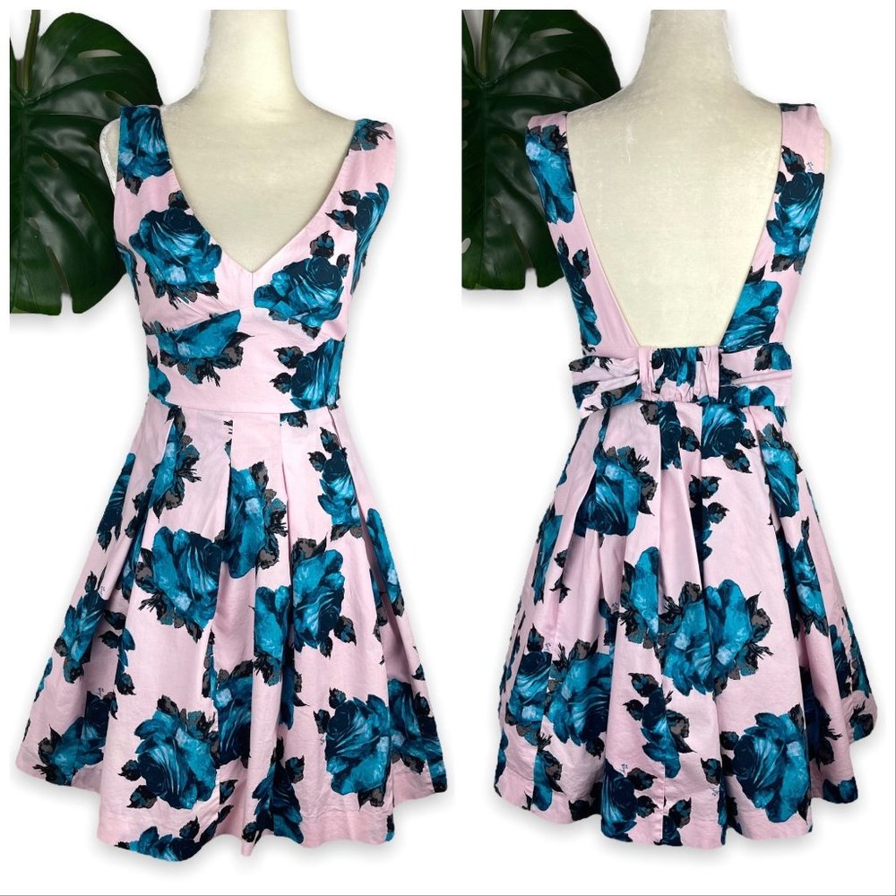 Betsey Johnson Fit & Flare Floral Print Open Bow Back Swing Dress